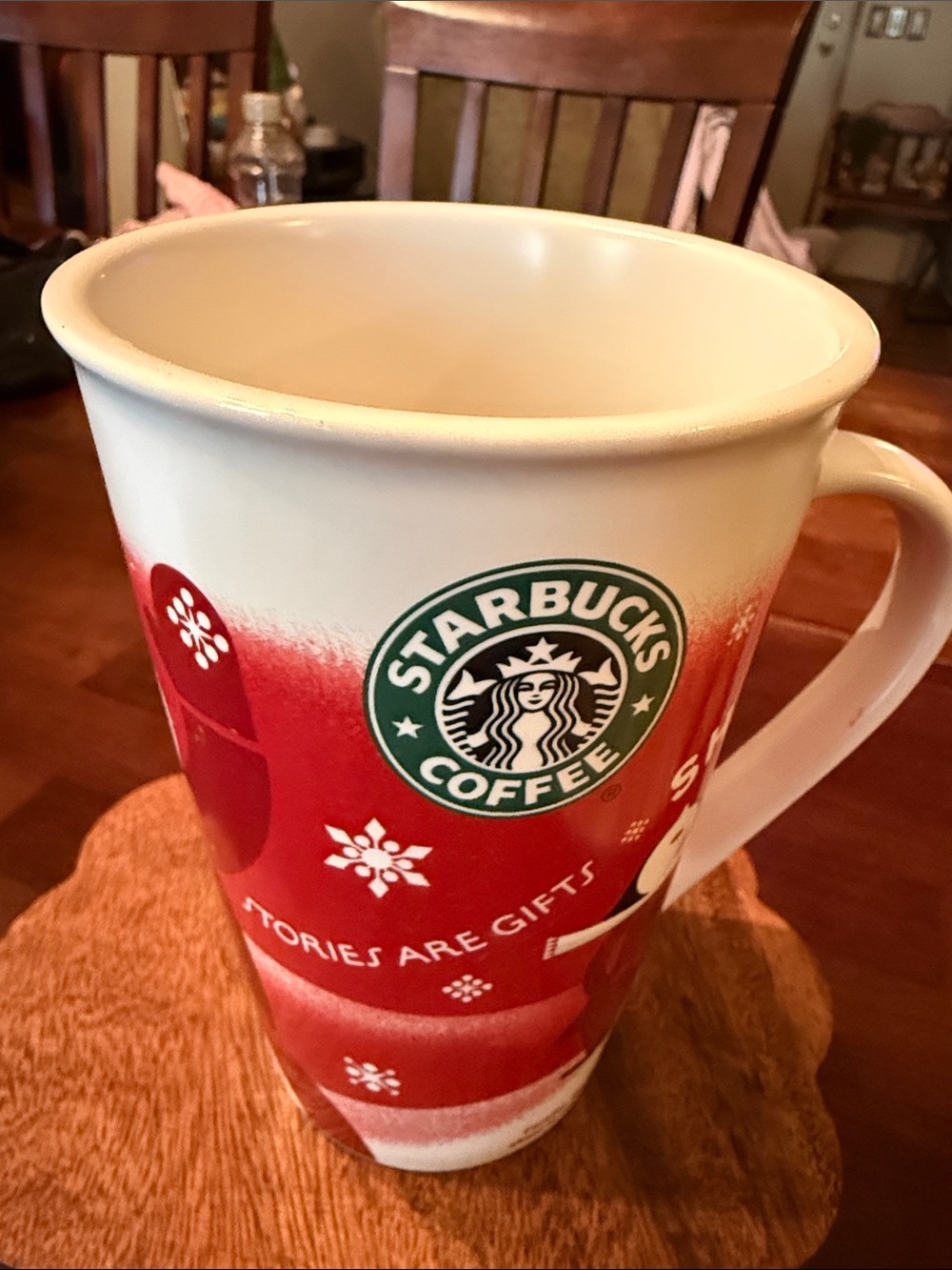 Starbucks Red and White Holiday Ceramic Coffee Mug with Green Logo